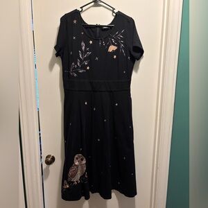 eShakti Gorgeous Night Owl Embroidered Black Midi Dress